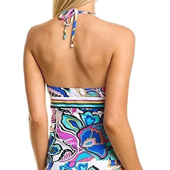 Pretty Trina Turk tankini swimwear top colourful Abstract Floral Print halter - Picture 2 of 8